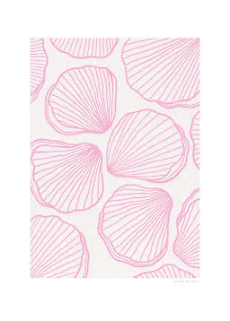 Poster with pink line-drawn seashells on a white background