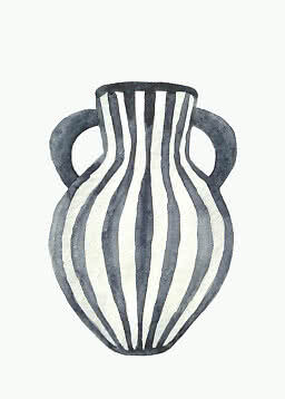 Black and white striped vase with two handles on a light background