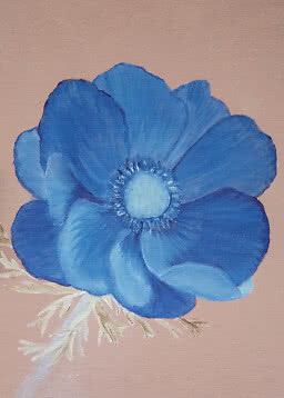 Fleur bleue peinte avec grand cœur sur fond rose