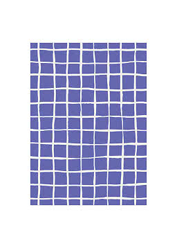 Blue rectangular textile with a white hand-drawn grid pattern