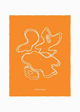 Oranges Poster mit weißen abstrakten Linienzeichnungen von Spiegeleiern und dem Text „abstract eggs!“
