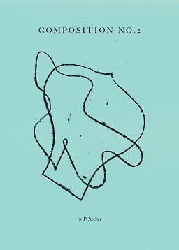 Abstraktes Poster mit schwarzen geschwungenen Linien auf hellblauem Hintergrund und Text "Composition No. 2"