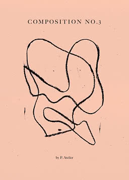 Abstrakt svart linjeteckning på persikofärgad bakgrund med texten "Composition No.3"