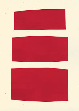 Abstract motief met drie brede rode horizontale strepen op een crèmekleurige achtergrond