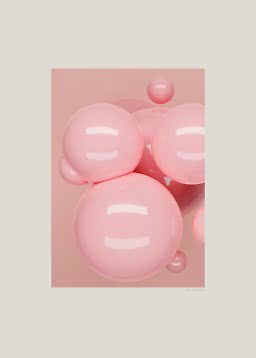 Affiche abstraite avec sphères rose clair brillantes sur fond rose