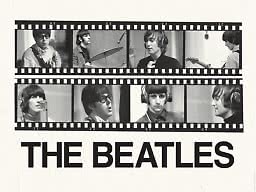 Affiche noir et blanc des Beatles avec photos en pellicule des membres en studio d’enregistrement