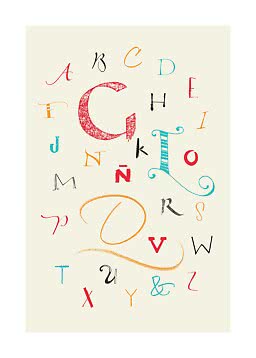 Colorful alphabet poster with decorative letters on a light cream background