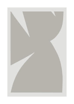 Abstraktes Poster mit großen grauen geometrischen Formen auf hellem Hintergrund