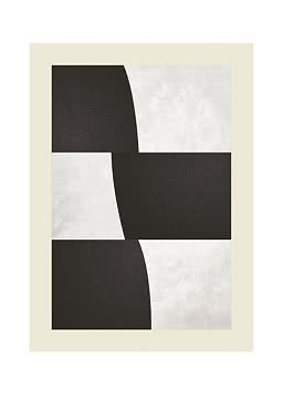 Abstraktes schwarz-weißes geometrisches Muster mit geschwungenen Formen und hellem Beigerand