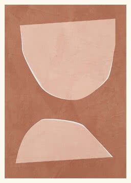 Abstract poster with two soft pink organic shapes on a warm brown background
