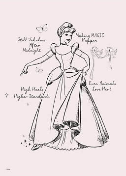 Disney-Prinzessin im rosa Kleid mit handschriftlichen Sprüchen, Schmetterlingen und kleinen Vögeln