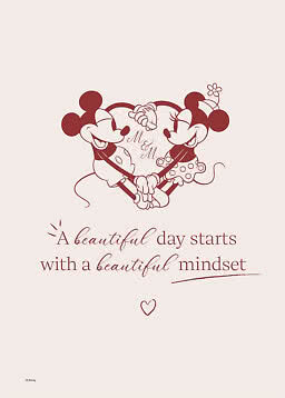 Disney-Poster mit Micky und Minnie Maus in einem Herz und Spruch über einen schönen Tag und Mindset