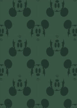 Grünes Muster mit Mickey-Mouse-Gesichtern in dunklen Silhouetten