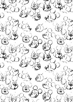 Wit patroon met zwarte schetsen van Mickey Mouse-gezichten met verschillende uitdrukkingen