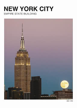 Poster med Empire State Building i New York City i skymning med fullmåne