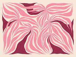 Motivo floreale astratto con forme ondulate rosa e bordeaux su sfondo chiaro