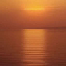 Un sole basso sull'acqua aperta, levigato dalla lunga esposizione in fasce ambrate con una riva appena più scura