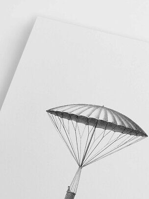 Schwarz-weiße Illustration eines Fallschirms auf weißem Poster