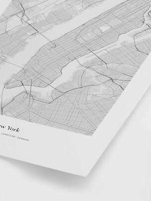 Black and white New York city map poster with street grid and rivers