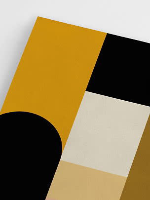 Poster astratto con forme geometriche in nero, ocra, bianco e beige