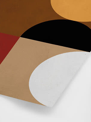 Abstraktes Poster mit geometrischen Formen in Braun, Schwarz, Beige, Weiß und Rot