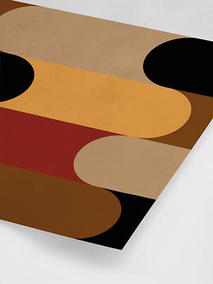 Poster astratto con forme organiche beige, ocra, rosso mattone e nero