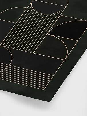 Arte da parete nera astratta con linee geometriche beige e semicerchi