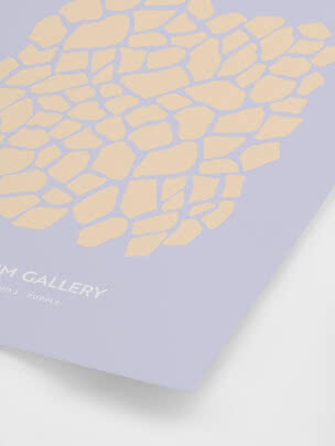 Purple poster with abstract pattern of beige stone shapes