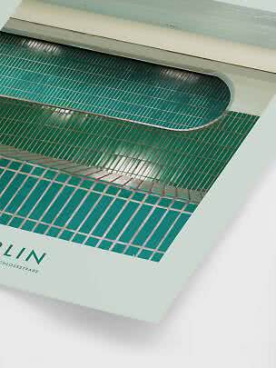 Affiche d’art avec bord de piscine courbé et carreaux turquoise sur fond clair