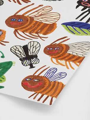 Motif de abeilles et mouches colorées dessinées à la main sur fond blanc