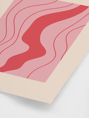 Abstrakter Print mit geschwungenen rosa und roten Formen auf beigem Hintergrund