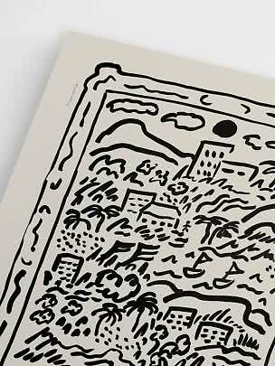 Close-up of abstract black line drawing on cream paper