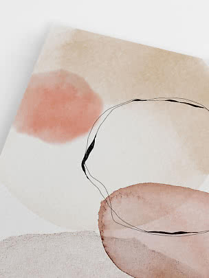 Abstrakter Kunstdruck mit weichen beigen und rosafarbenen Formen und schwarzen Linien