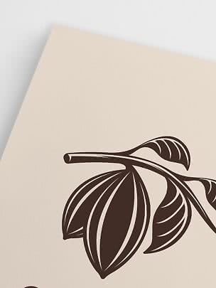 Minimalistische botanische Blattillustration in Dunkelbraun auf beigem Hintergrund