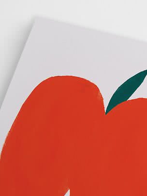 Gros plan d’une illustration abstraite de fruit rouge avec feuille verte sur fond blanc