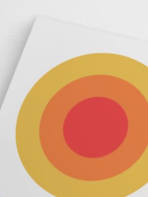 Abstract poster with concentric circles in yellow, orange and red on a white background