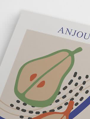 Plakat med stiliseret papayaillustration og teksten "ANJOU" øverst