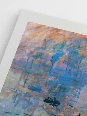 Affiche d’art abstrait avec coups de pinceau bleus et pêche sur fond blanc