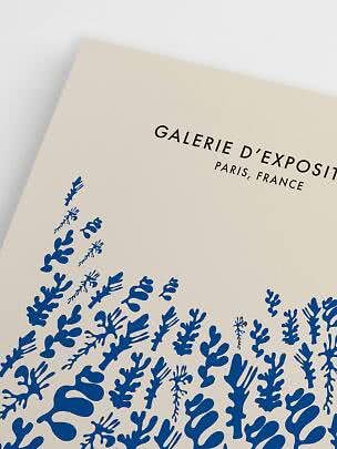 Poster with 'Galerie d’Exposition Paris, France' text and blue coral-like graphic