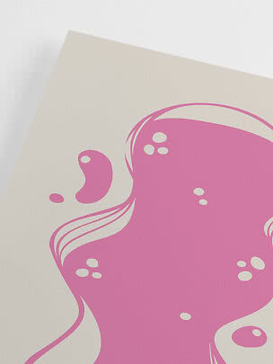Poster con illustrazione astratta di un polpo rosa su sfondo color crema