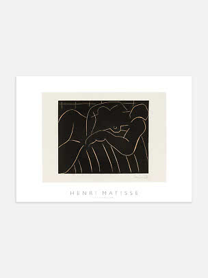Gerahmtes Henri-Matisse-Poster mit abstrakter liegender Figur in Schwarz und Beige
