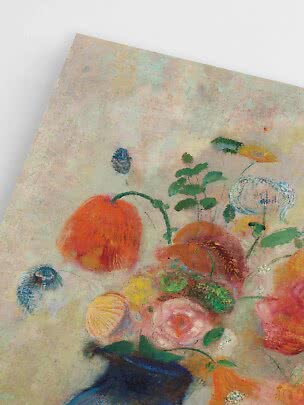 Nahaufnahme eines floralen Kunstdrucks in sanften Pastellfarben auf Leinwand