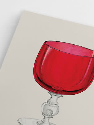 Illustratie van rood glas op heldere steel tegen lichte achtergrond