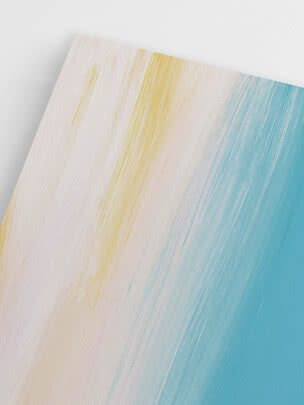 Abstract painting with soft vertical brushstrokes in white, yellow and light blue