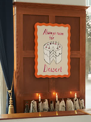 Panneau décoratif avec dessin de gâteau et texte « Always room for Dessert » sur panneau en bois