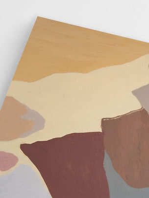 Affiche abstraite avec formes organiques en beige, brun, rose et bleu clair