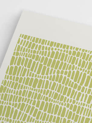 White poster with light green geometric pattern of rounded rectangles