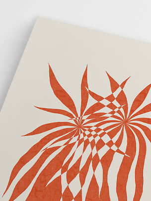 Abstract poster with orange twisted flower shapes on a cream background