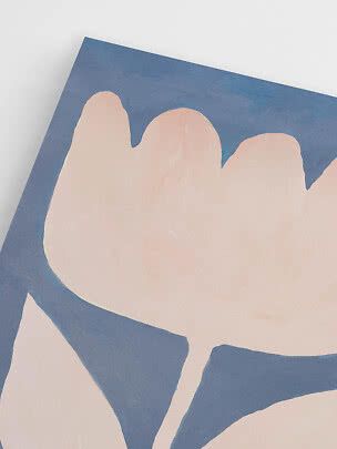 Abstract floral poster in blush pink and dark blue with large soft petals