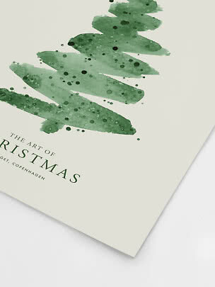 Poster con albero di Natale astratto verde ad acquerello su sfondo bianco